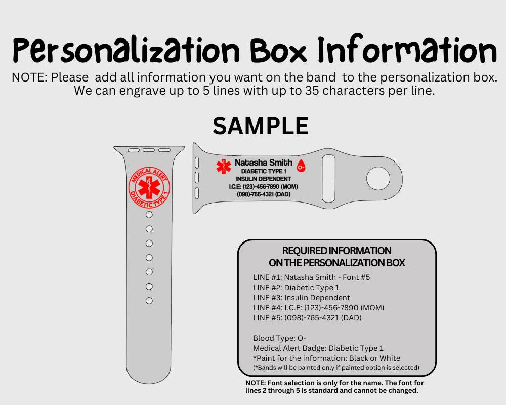 Dysautonomia POTS Medical ID Tag for Apple Watch Band Custom Engraved Emergency ID Safety Bracelet for Sport Smartwatch or Wristband